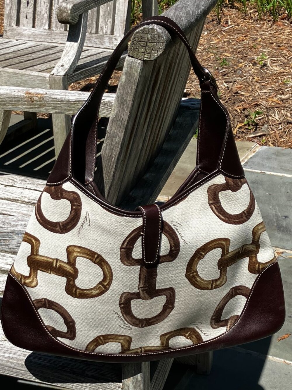 💯Authentic GUCCI Horsebit Bamboo Print Vintage Hobo Bag - Picture 3 of 16